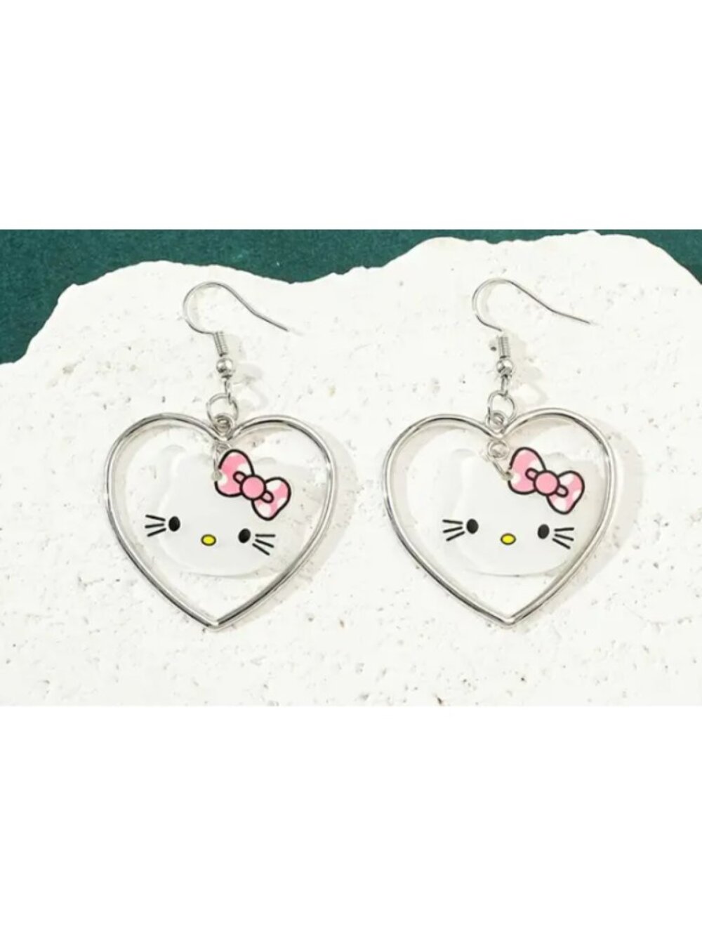 Hello Kitty Heart Dangle Earrings Cute Kawaii Jewelry